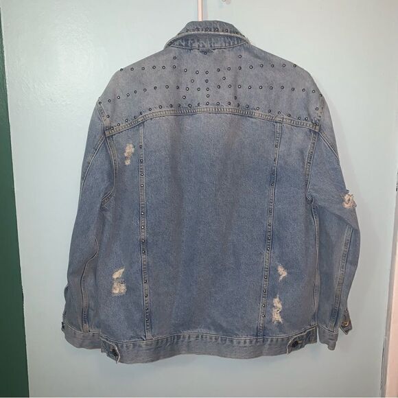 Free People Studded Distressed Jean Jacket Small - Picture 6 of 7
